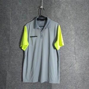 Nike Golf Dri Fit Men's Polo Shirt SZ L Gray Neon Yellow Golf Shirt Performance